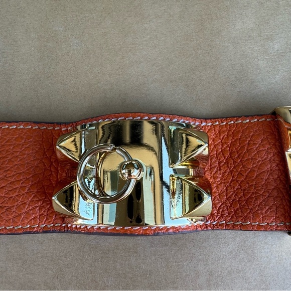 Hermes Collier De Chien Leather Gold Orange Bracelet Small - Picture 5 of 11